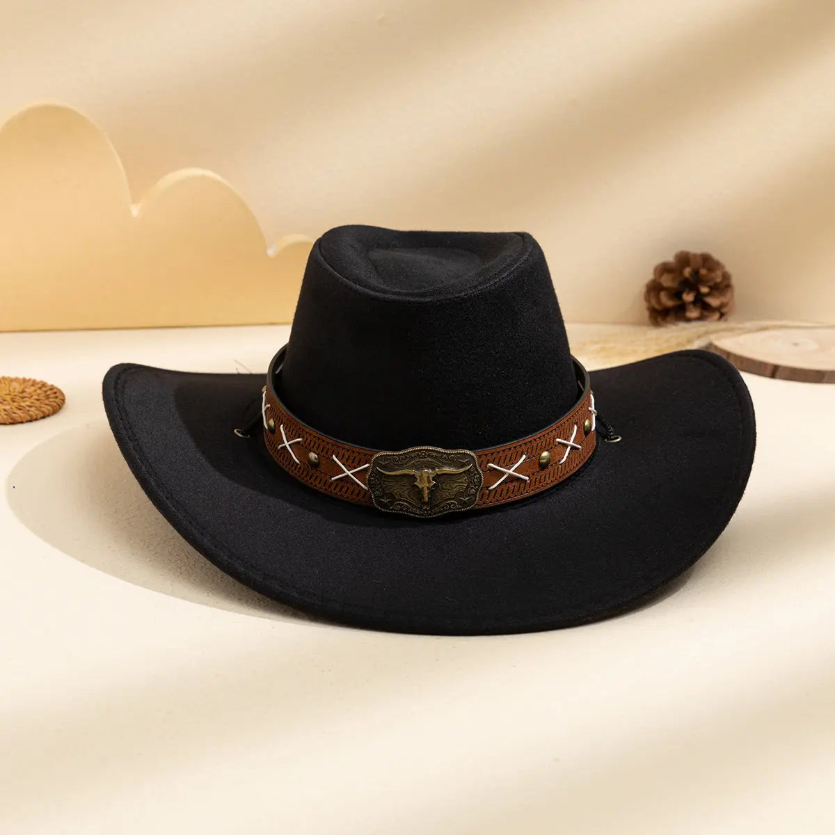 Dropshipman khaki summer sun hat for men and women with metal buckle and cross-stitch, stylish western retro outdoor accessory