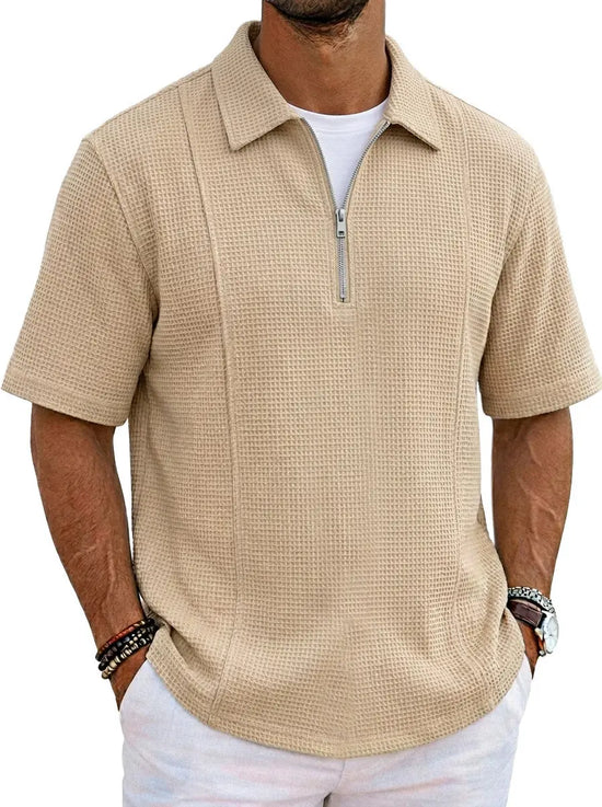 Dropshipman sports-style boat-neck half-zip polo shirt, casual men&