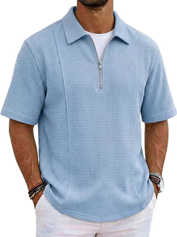 Sports-style boat-neck half-zip polo shirt by Dropshipman, showing the front view with a collar and half-zip closure.