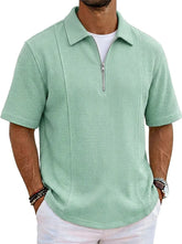 Dropshipman sports-style boat-neck half-zip polo shirt, casual men&
