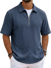 Dropshipman sports-style boat-neck half-zip polo shirt, casual men&