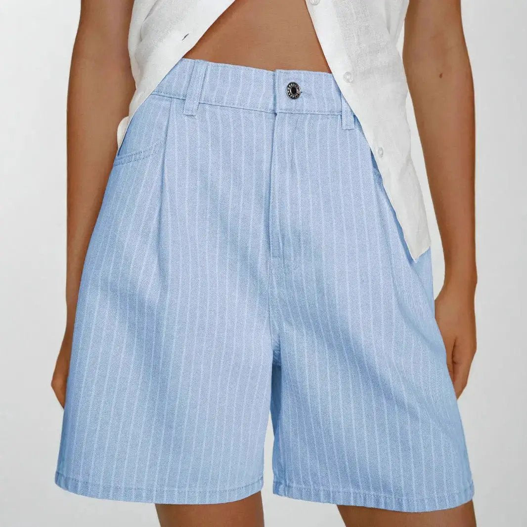Fashionable Casual Striped Loose-fit High-waisted Plus-size Denim Shorts by Dropshipman