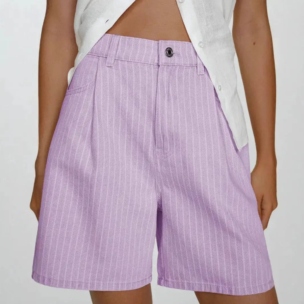Fashionable Casual Striped Loose-fit High-waisted Plus-size Denim Shorts by Dropshipman