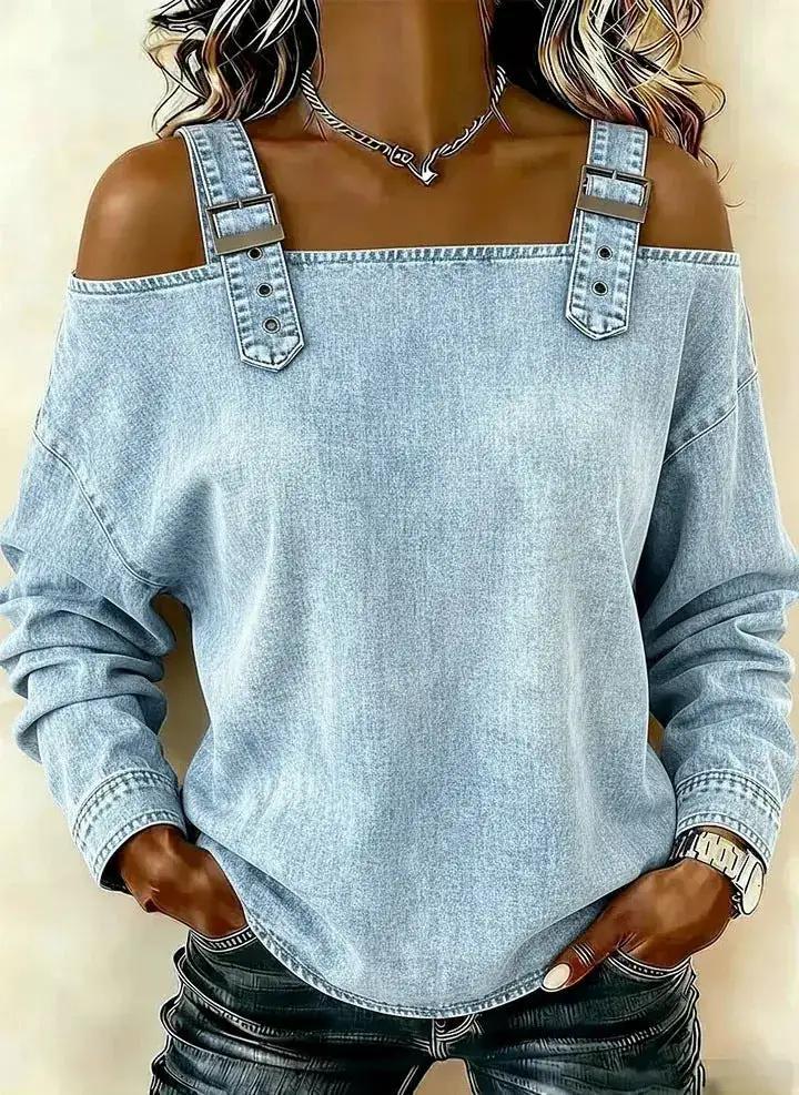 Halter-neck Off-shoulder Long-sleeve Top by Dropshipman
