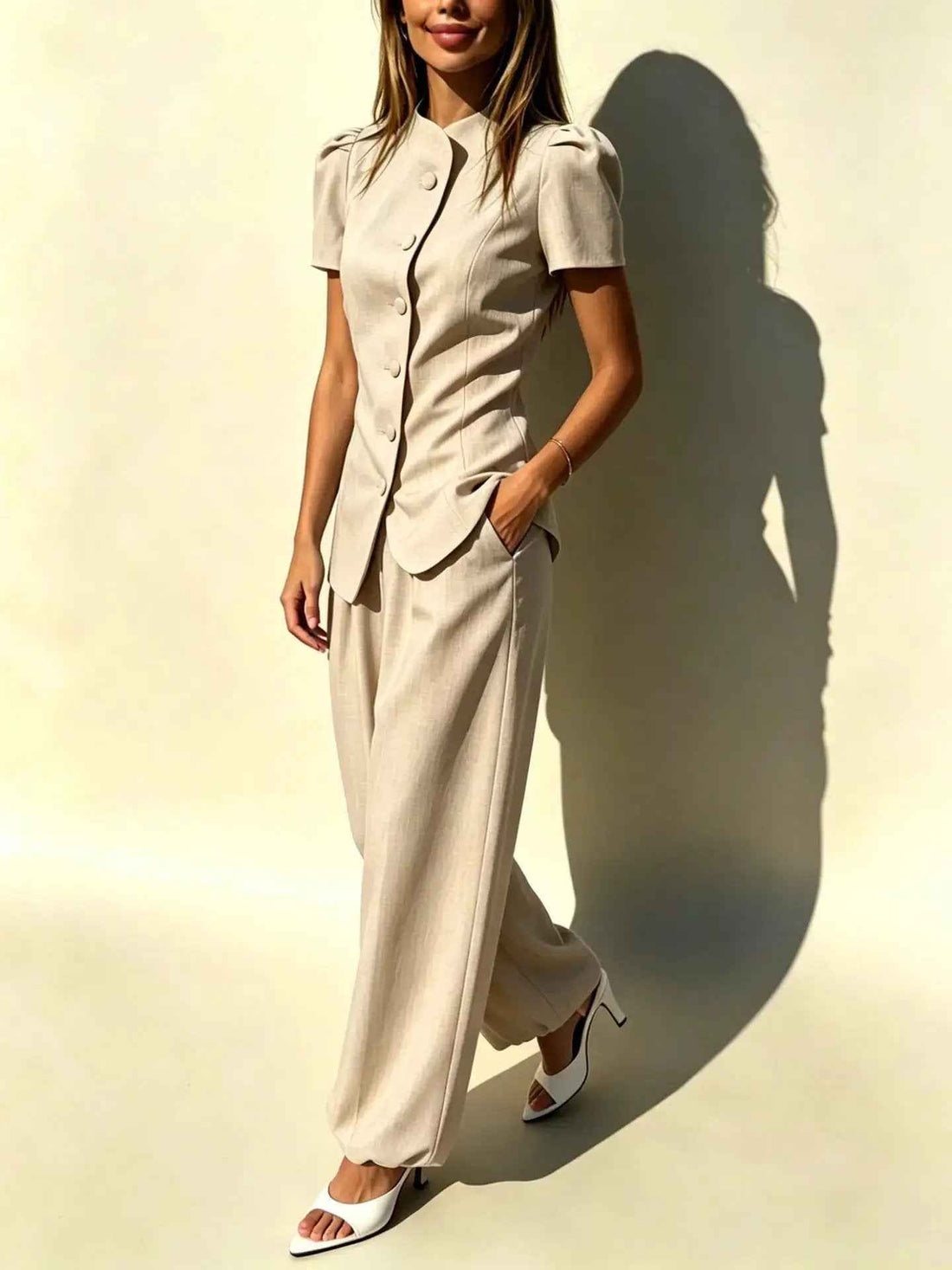 Jacket Top And High-waisted Casual Trousers Womens Suit