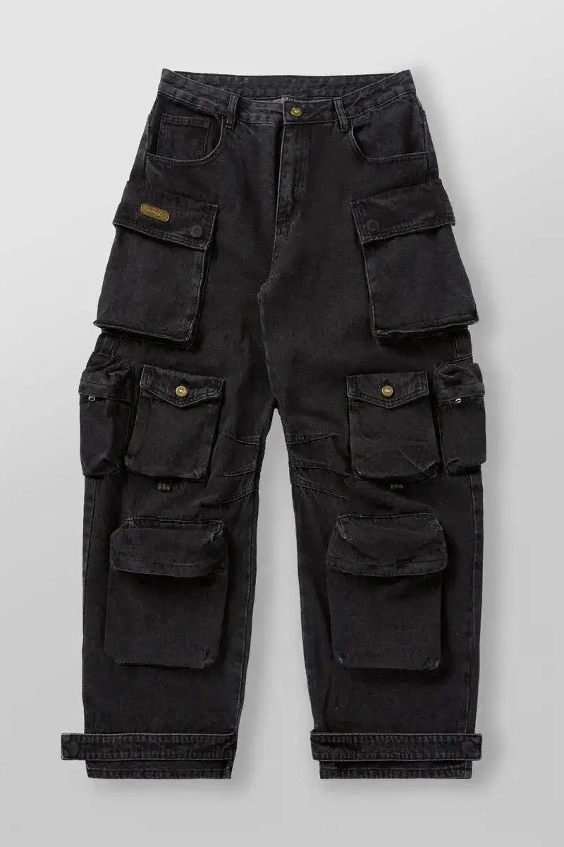 Mens Retro-style Loose-fit Washed Straight-leg Denim Jeans With Multiple Pockets by Dropshipman