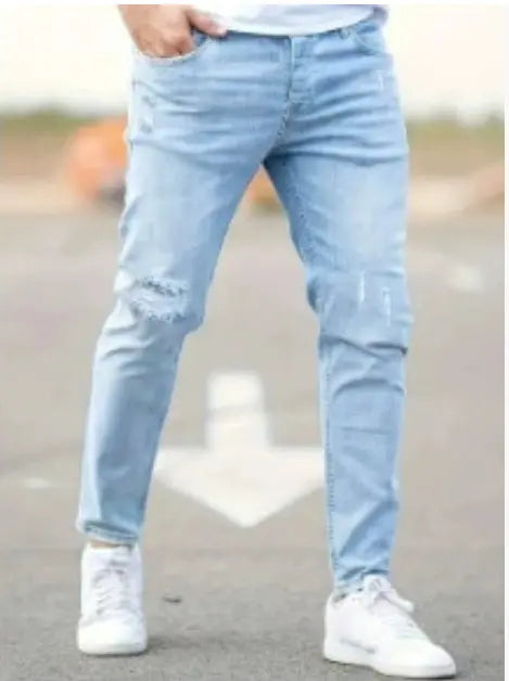 Light blue American-style slim-fit stretch jeans by Dropshipman, showing the fitted design and classic denim texture.