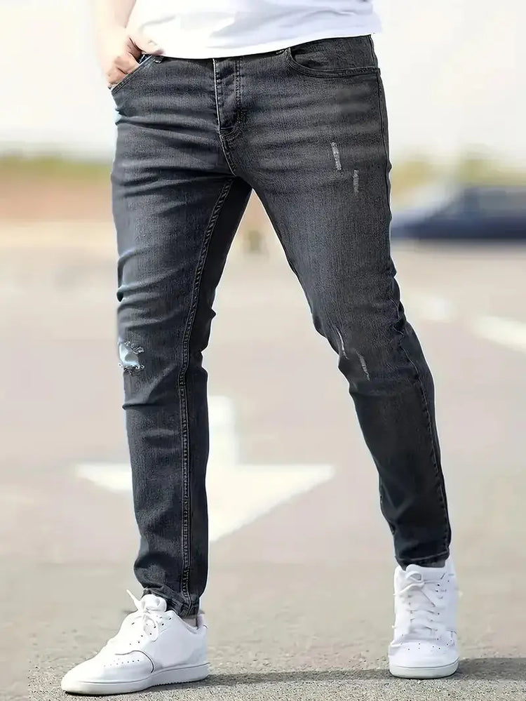 Light blue American-style slim-fit stretch jeans from Dropshipman, showing front view with classic five-pocket design.