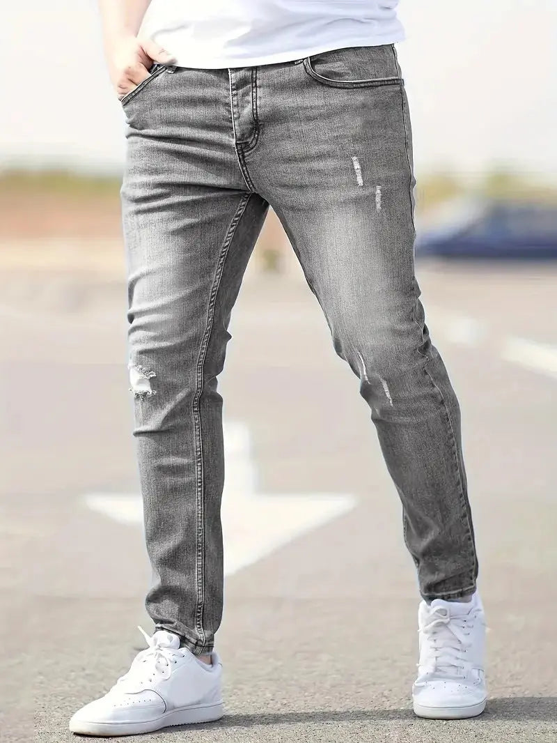 Light blue American-style slim-fit stretch jeans by Dropshipman, showcasing a classic denim look and modern fit.