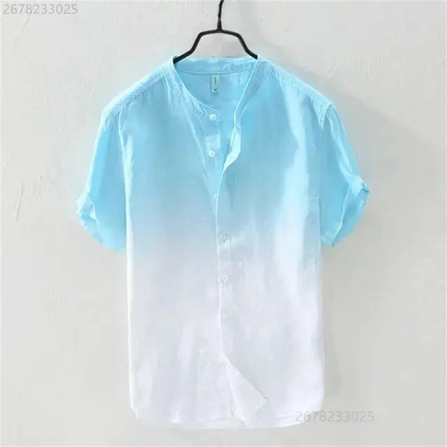 Light blue, breathable resort-style ombre short-sleeve shirt by Dropshipman, featuring a relaxed fit and lightweight fabric.