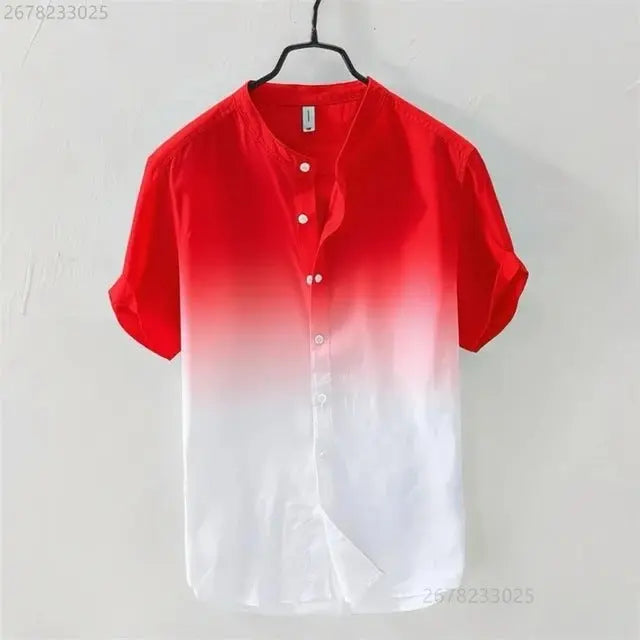 Light blue resort-style ombre short-sleeve shirt by Dropshipman, breathable and comfortable for casual wear.