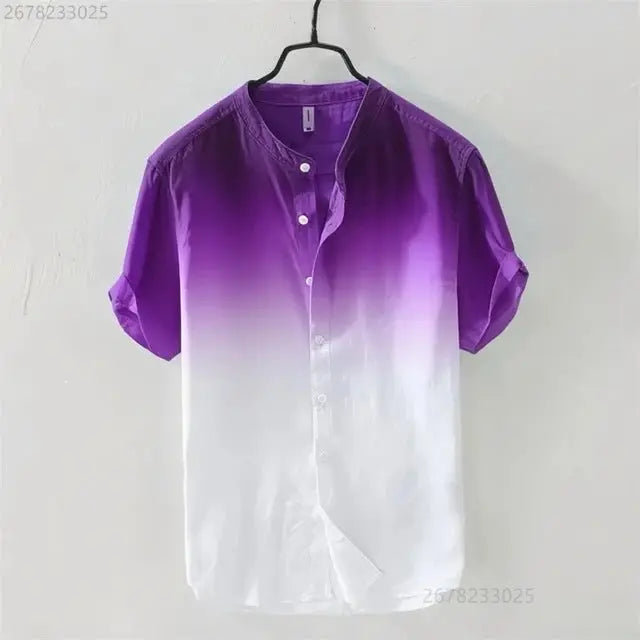 Light blue, breathable resort-style ombre short-sleeve shirt by Dropshipman, with a relaxed fit and casual design for warm weather.