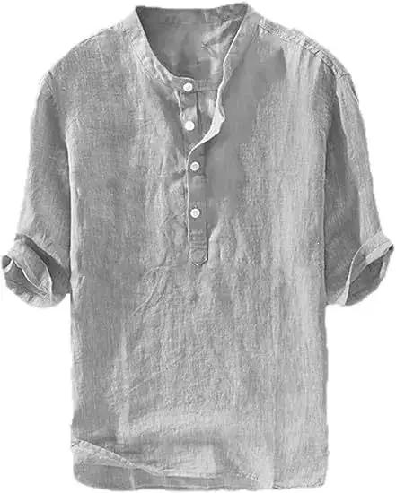 Mens Short-sleeved Loose-fit Linen Shirt by Dropshipman