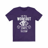 Navy XL The Real Workout T-shirt by Dropshipman, front view showing bold graphic design and comfortable fit.
