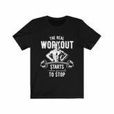 Navy XL T-shirt from Dropshipman featuring "The Real Workout" print, casual fit, and comfortable fabric.