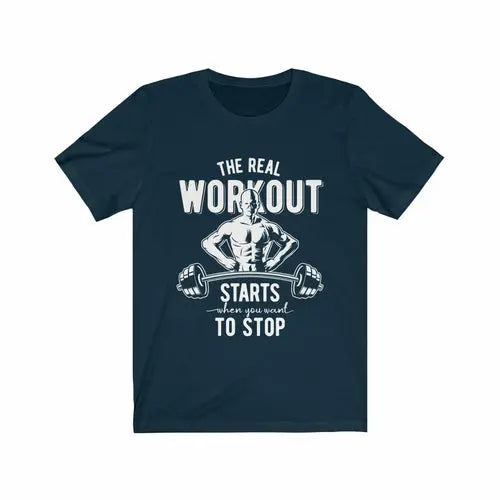 Navy XL "The Real Workout" hoodie by Dropshipman, front view showing casual fit and soft fabric texture.
