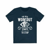 Navy XL "The Real Workout" hoodie by Dropshipman, front view showing casual fit and soft fabric texture.