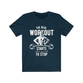Navy blue The Real Workout T-shirt by Dropshipman, large size, front view showing casual athletic fit and soft fabric.