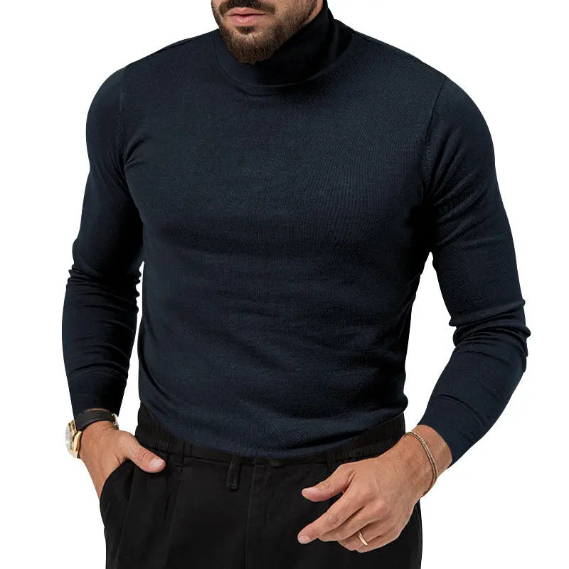 Navy blue high-elastic turtleneck cashmere sweater for men, thickened and warm, ideal for autumn and winter by Dropshipman.