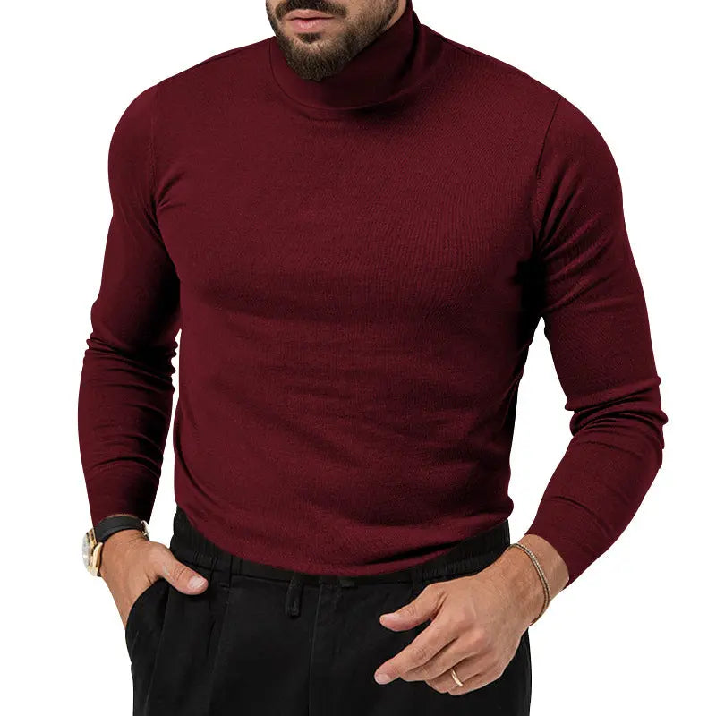 Navy blue high-elastic turtleneck knitted cashmere sweater for men, warm winter undercoat with thickened design by Dropshipman