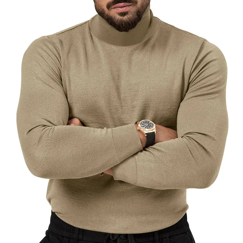 Navy blue men's high-elastic turtleneck knitted cashmere sweater by Dropshipman, thickened for warmth in autumn and winter.