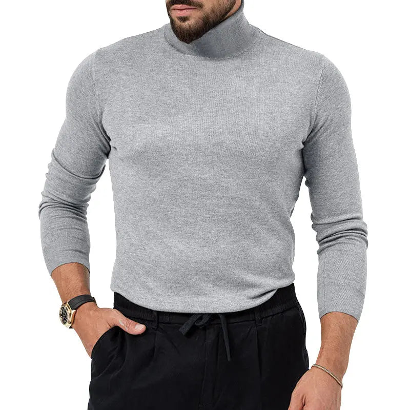 Navy blue high-elastic turtleneck knitted cashmere sweater for young men, thickened winter warm undercoat by Dropshipman.