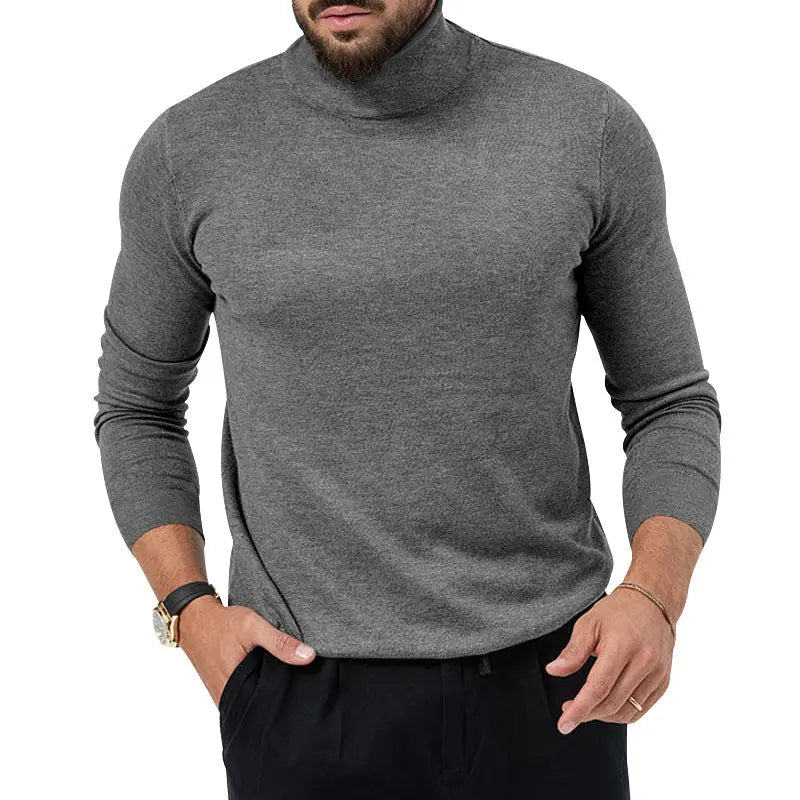 Navy blue high-elastic turtleneck knitted cashmere sweater for young men, warm winter undercoat by Dropshipman.