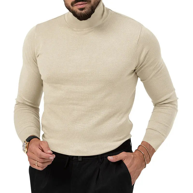 Navy blue high-elastic turtleneck knitted cashmere sweater for men, warm winter undercoat by Dropshipman.