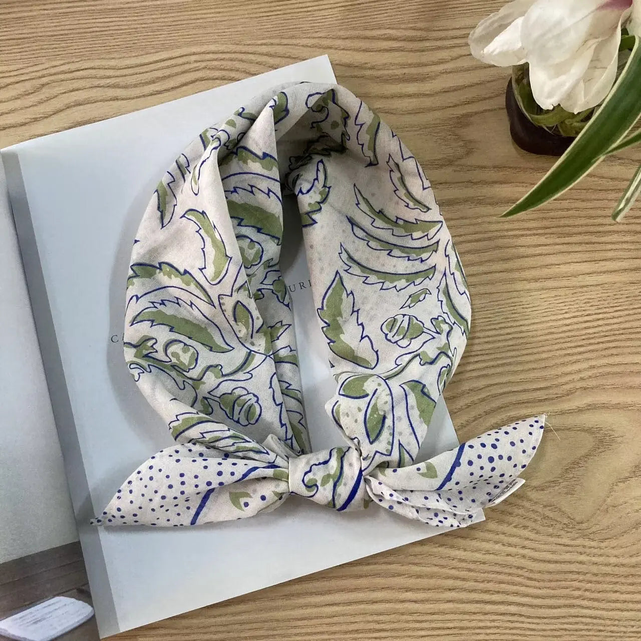 Cotton square vintage ethnic-style floral silk scarf by Dropshipman, featuring colorful traditional floral patterns.