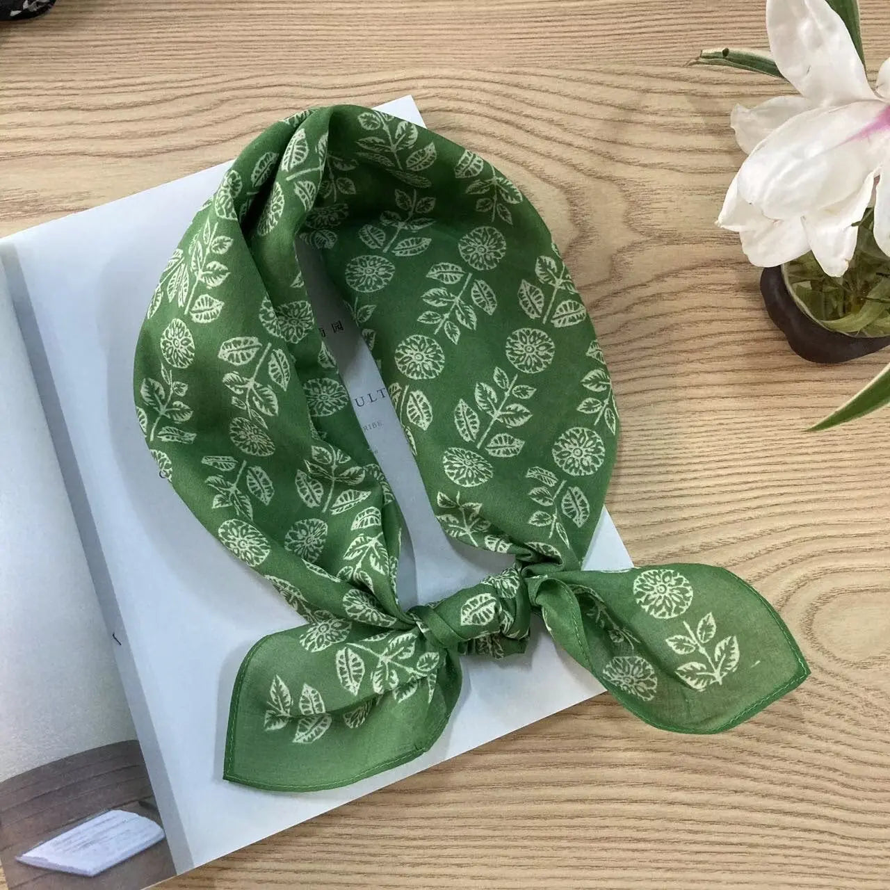 Vintage floral cotton square scarf with ethnic-inspired design, featuring vibrant colors and intricate patterns by Dropshipman.