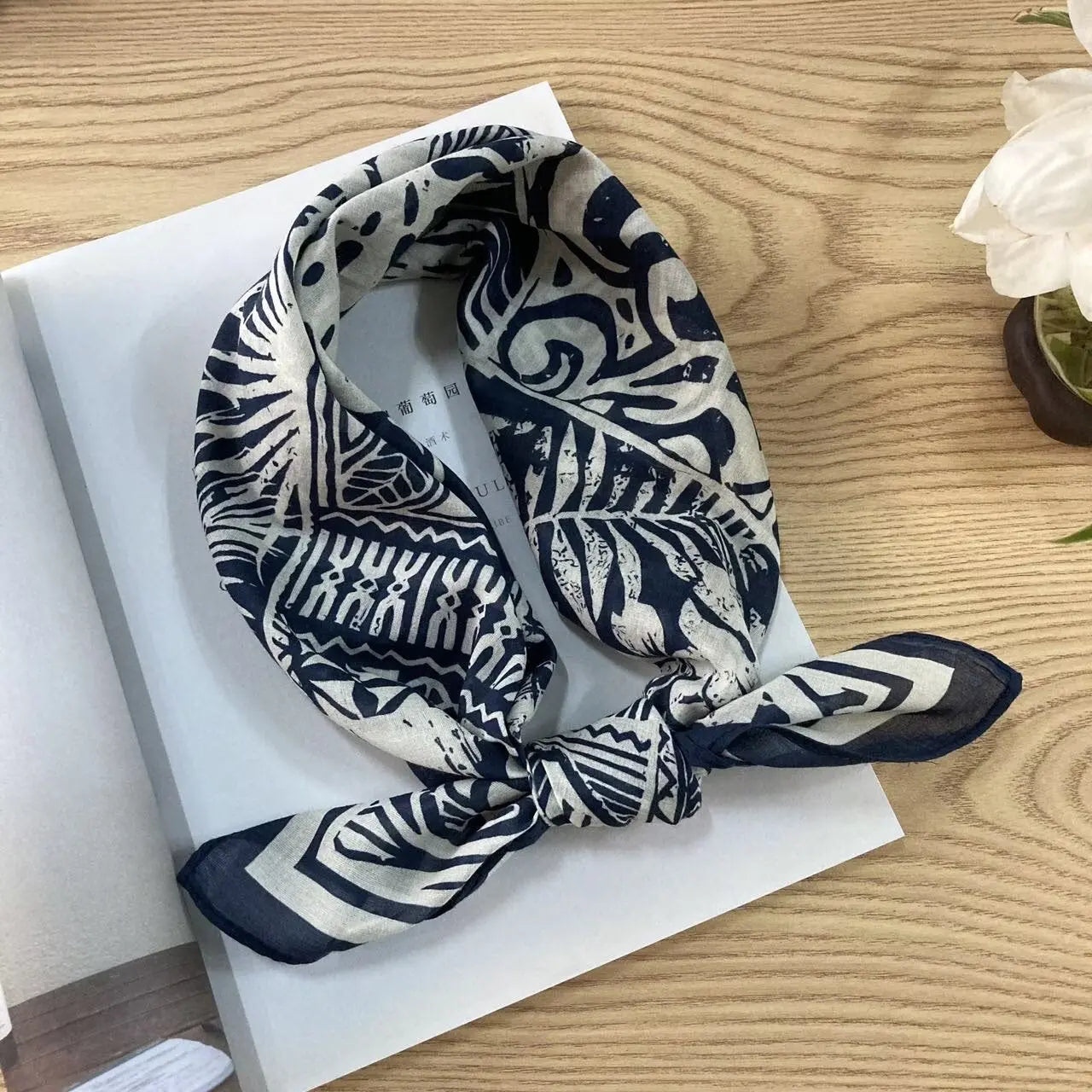 Cotton square vintage floral silk scarf with ethnic-style pattern, featuring vibrant colors and intricate designs.