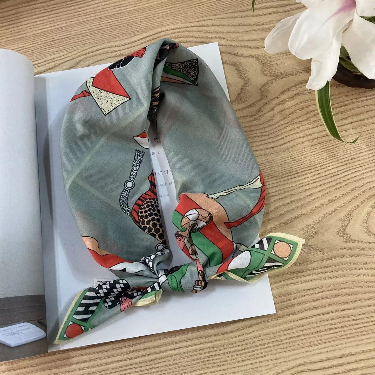 Cotton square vintage floral silk scarf with ethnic-style pattern, featuring vibrant colors and intricate designs by Dropshipman.