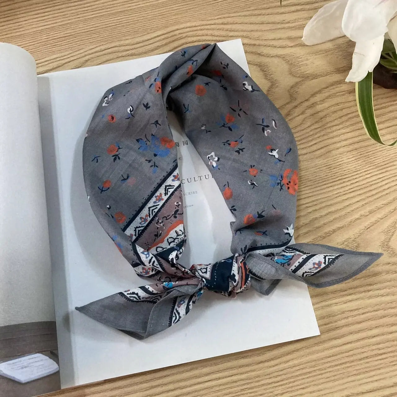 Vintage floral cotton square scarf by Dropshipman featuring ethnic-style patterns in vibrant colors.