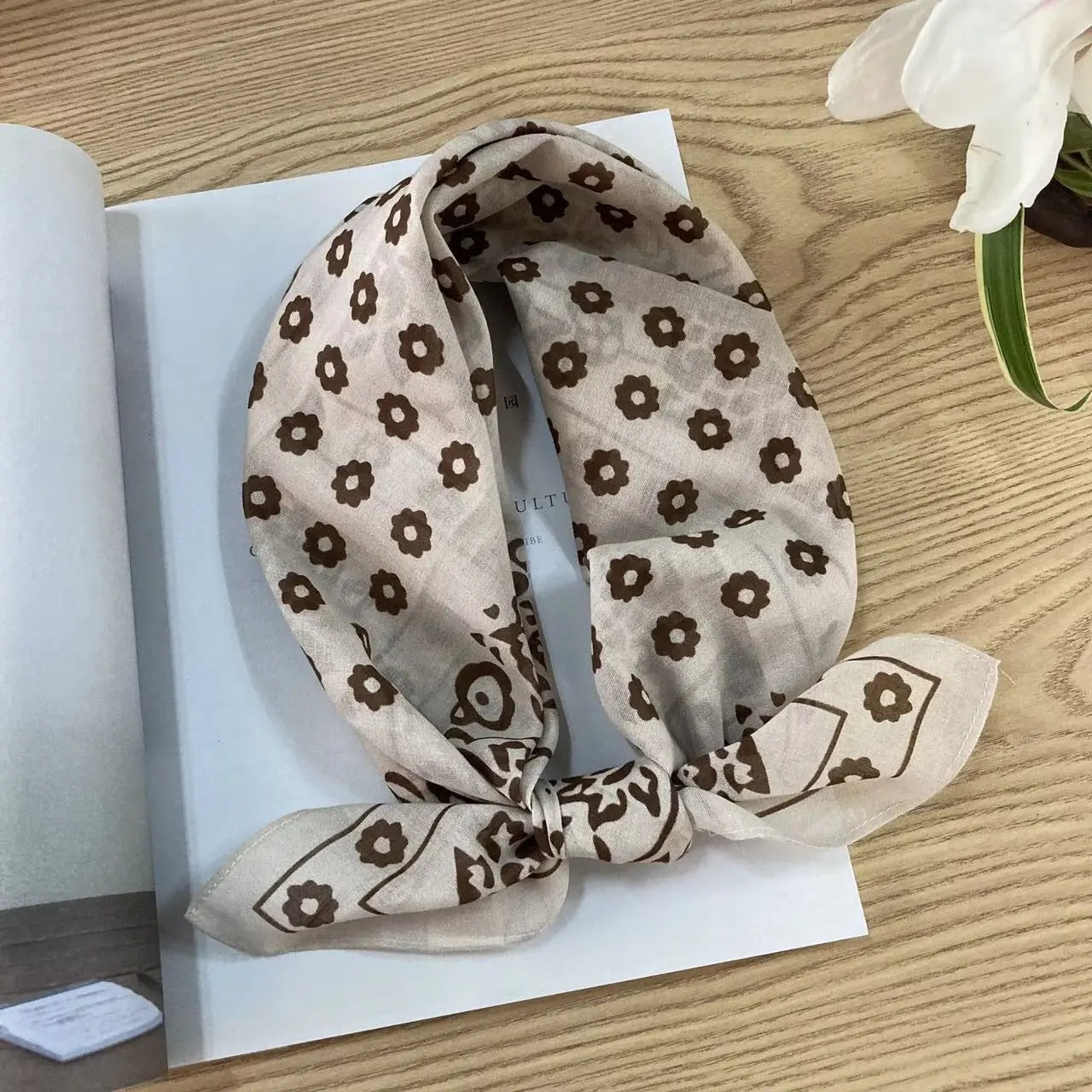 Vintage floral cotton square scarf featuring ethnic-inspired patterns and silk material from Dropshipman.