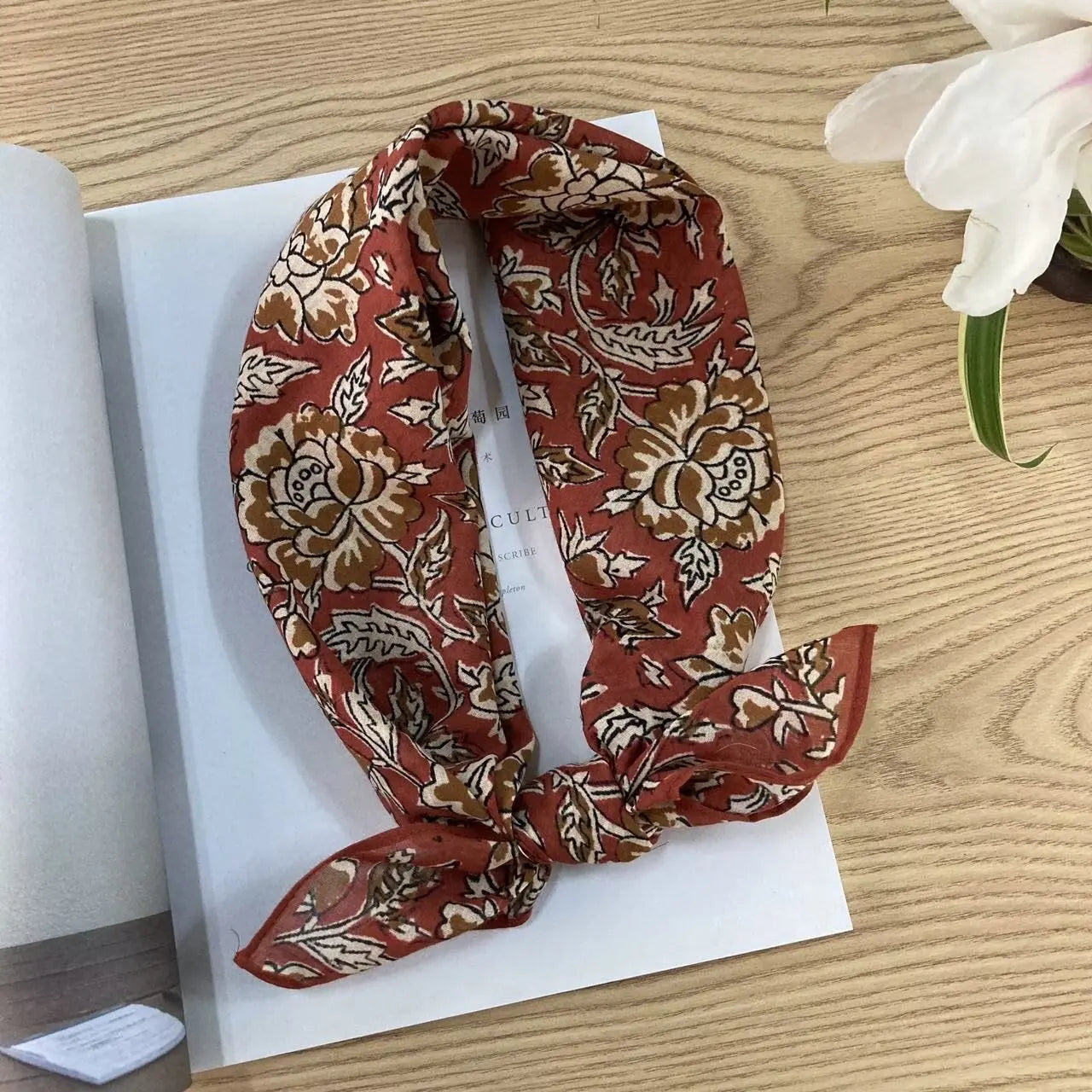Vintage floral cotton square scarf by Dropshipman featuring ethnic-style design and silk-like fabric in vibrant colors.