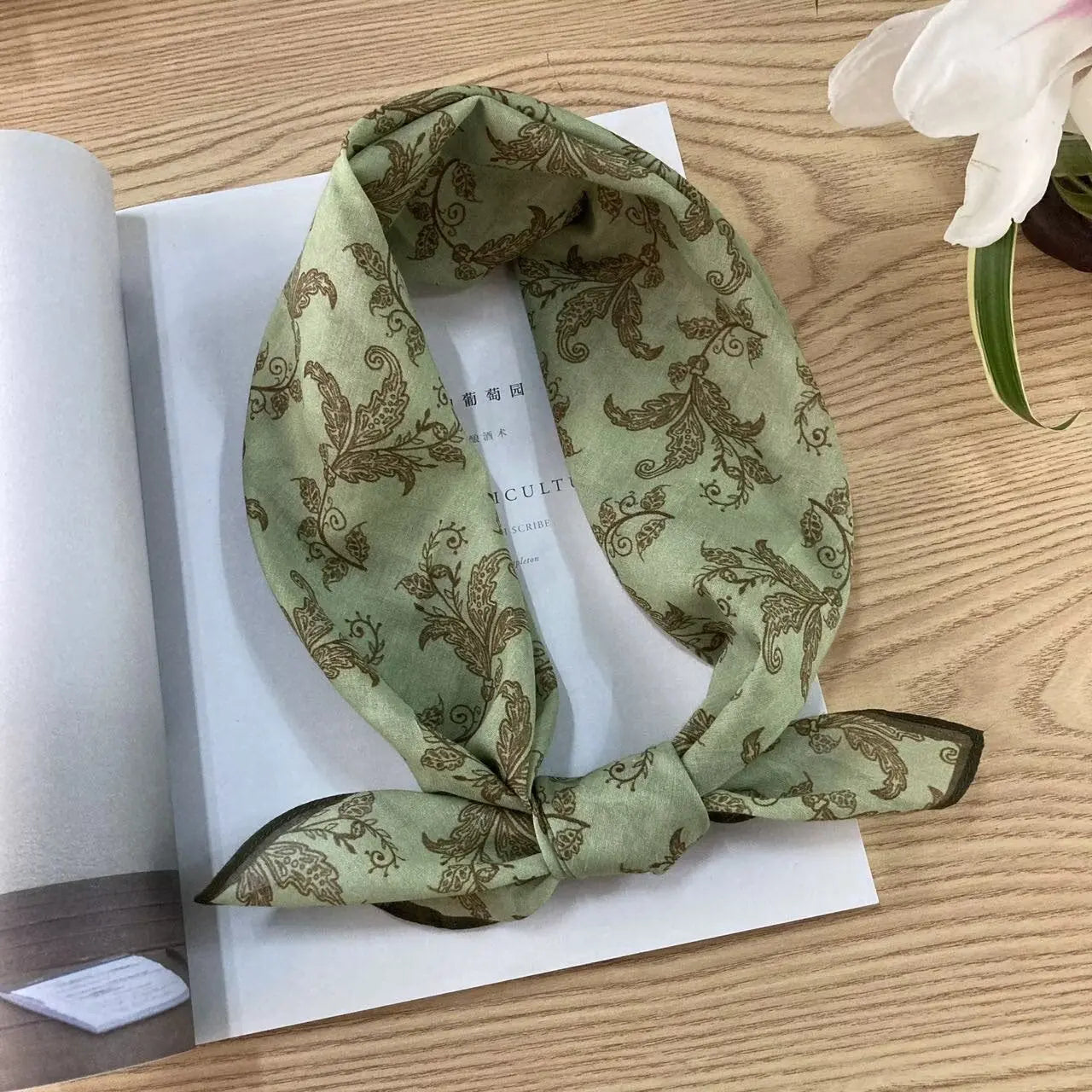 Cotton square vintage ethnic-style floral silk scarf with colorful patterns, designed by Dropshipman.