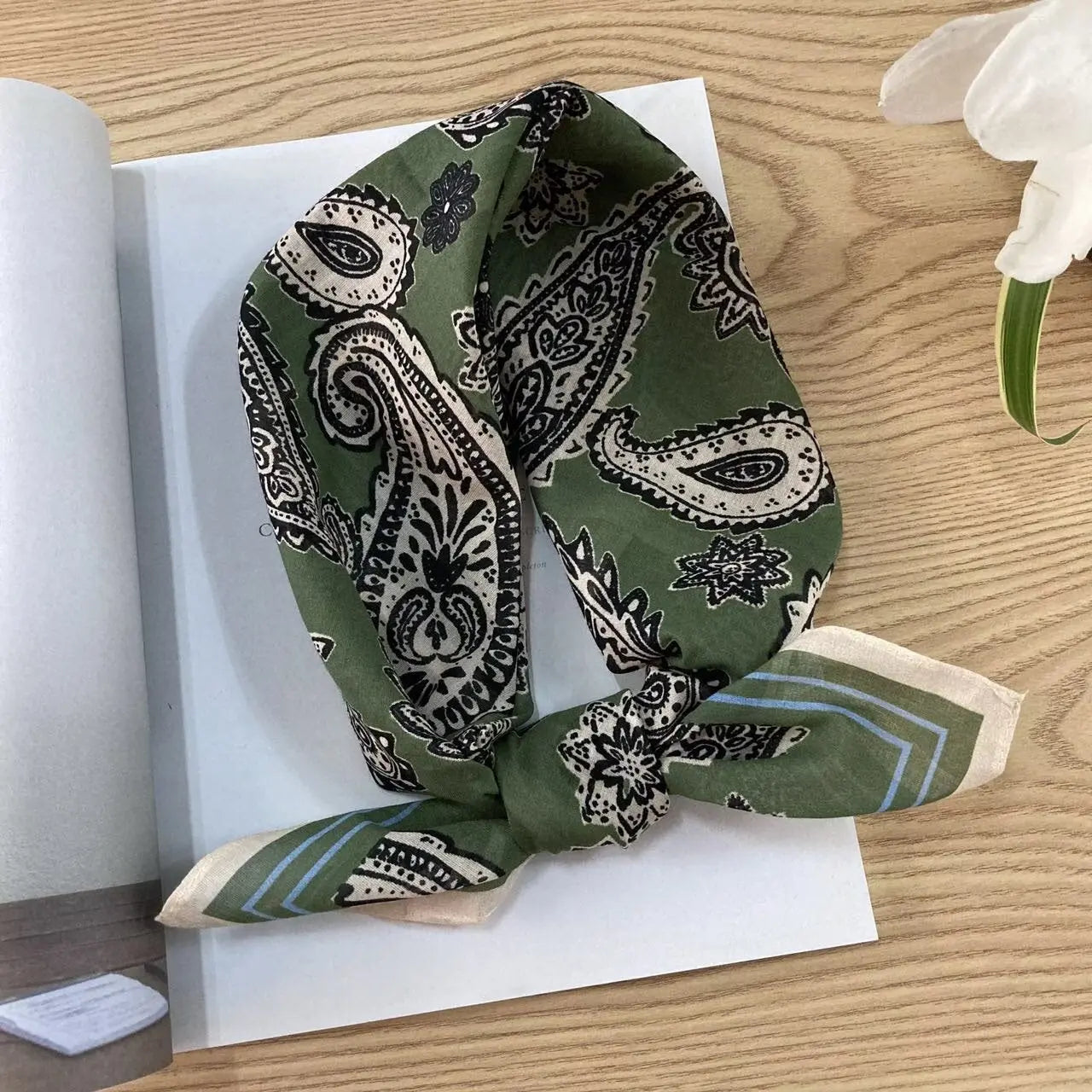 Cotton square vintage floral silk scarf with ethnic-style pattern, featuring vibrant colors and intricate floral designs.