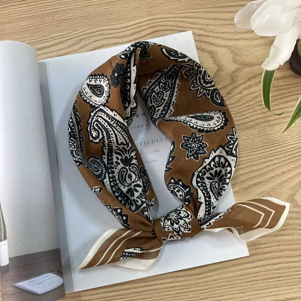 Cotton square vintage floral silk scarf with ethnic pattern, featuring vibrant colors and intricate designs by Dropshipman.
