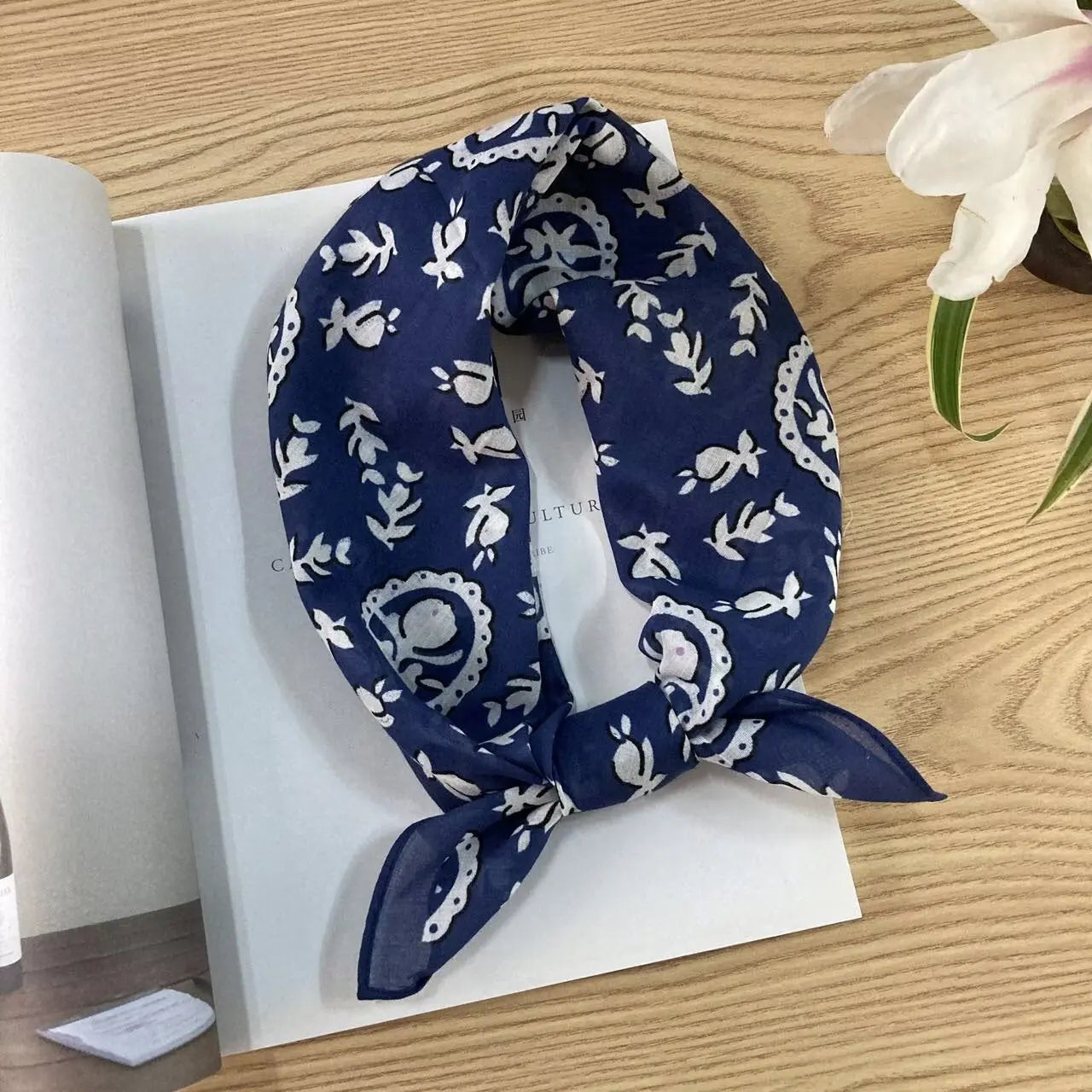 Vintage floral cotton square scarf from Dropshipman featuring ethnic-inspired design and vibrant colors.