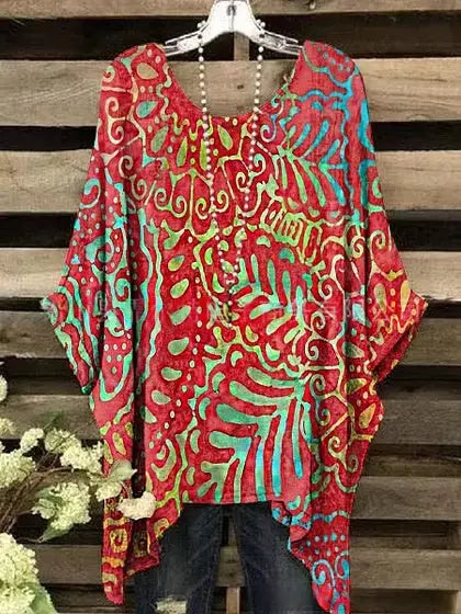 3D printed women's round neck long sleeve blouse by Dropshipman, showcasing detailed fabric texture and stylish design.