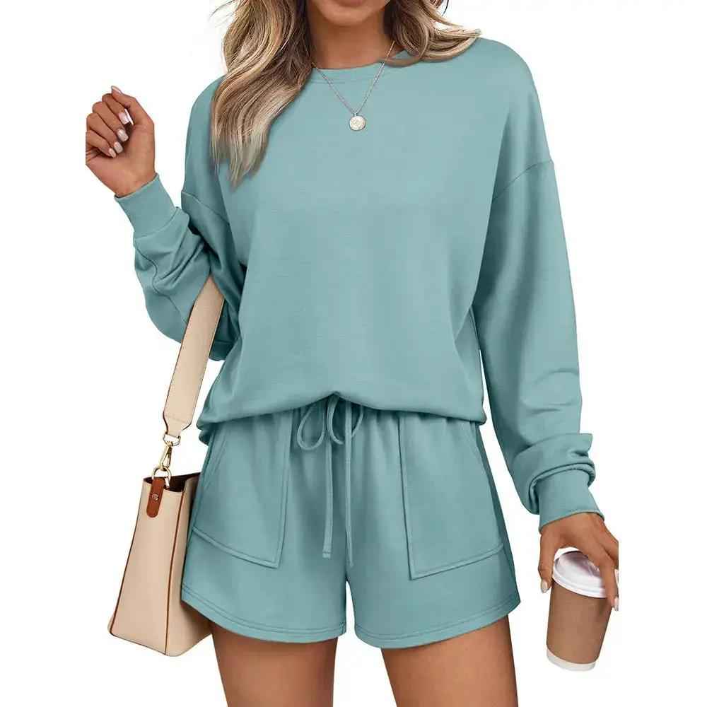 Fashionable Casual Two-piece Set Long-sleeve Top And Shorts