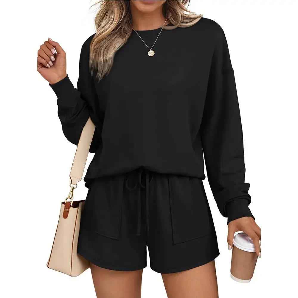 Fashionable Casual Two-piece Set Long-sleeve Top And Shorts