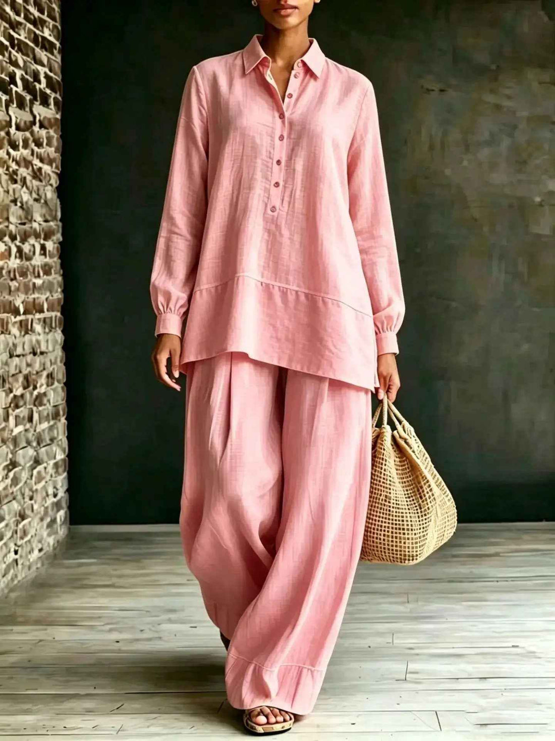 Shirt And Loose-fit Pants Two-piece Set