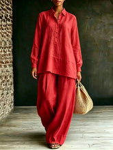 Pink shirt and loose-fit pants two-piece set from Dropshipman, casual and comfortable outfit for everyday wear.