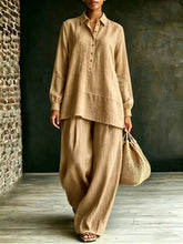 Pink shirt and loose-fit pants two-piece set by Dropshipman, casual and comfortable fashion outfit.