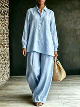 Pink shirt and loose-fit pants two-piece set by Dropshipman, casual and comfortable clothing for everyday wear.
