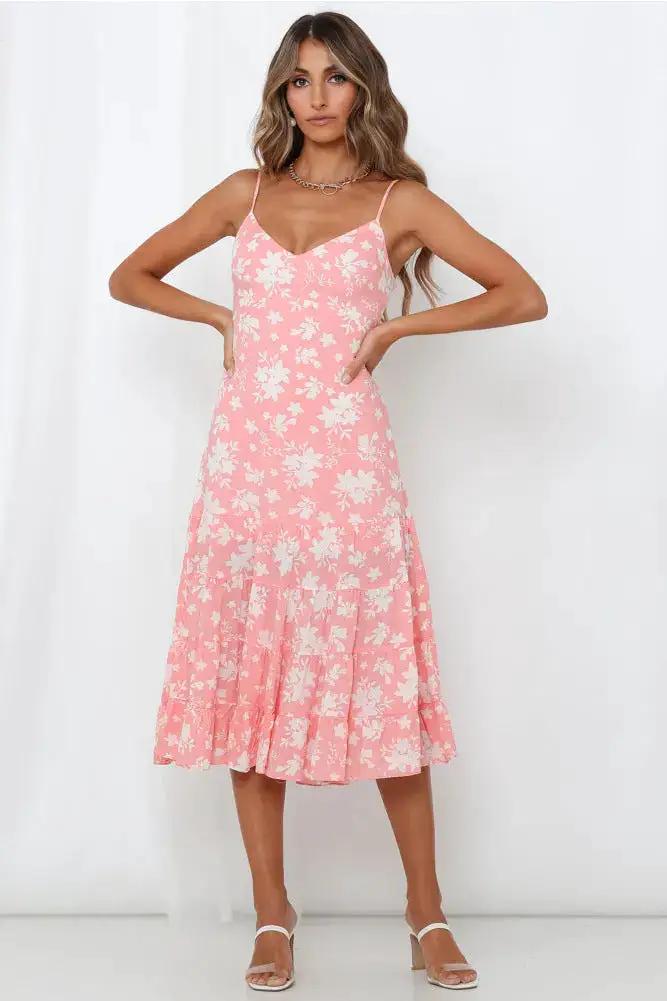 Sweet Floral-print Strap Dress With A Tie-back Design by Dropshipman