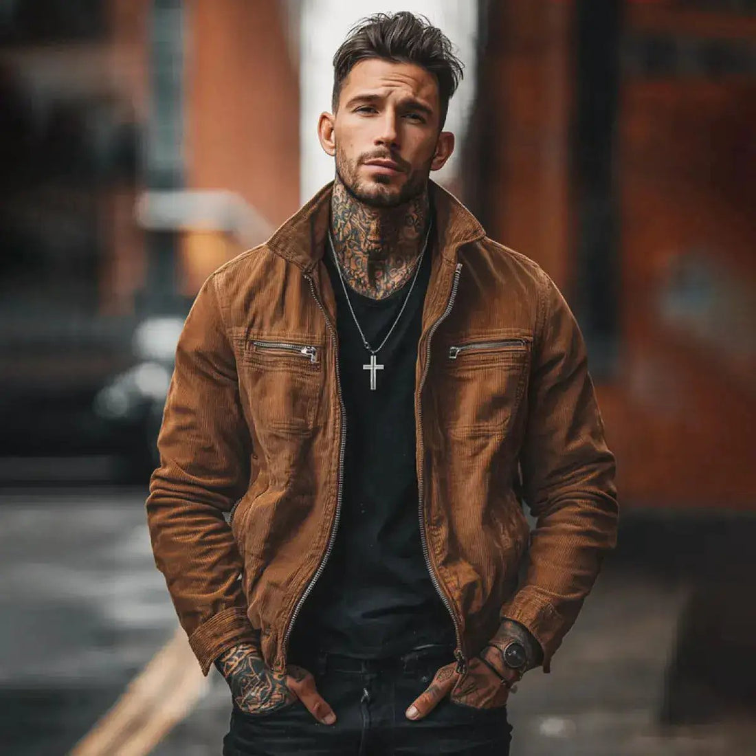 Foreign Trade Cross-Border Retro-Style AutumnWinter New Mens Pocketed by Dropshipman
