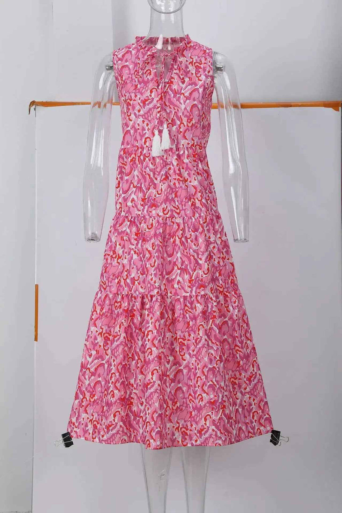 Sleeveless V-neck Tassel Abstract-print Dress