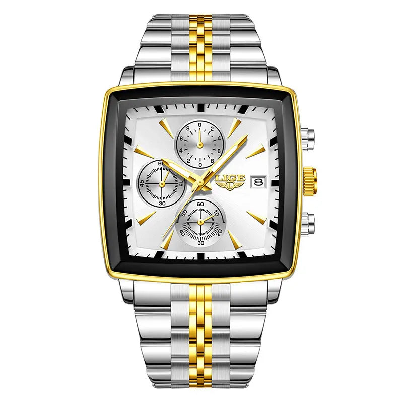 Dropshipman large dial square men's watch in rose gold and black, featuring a stylish business personality design.